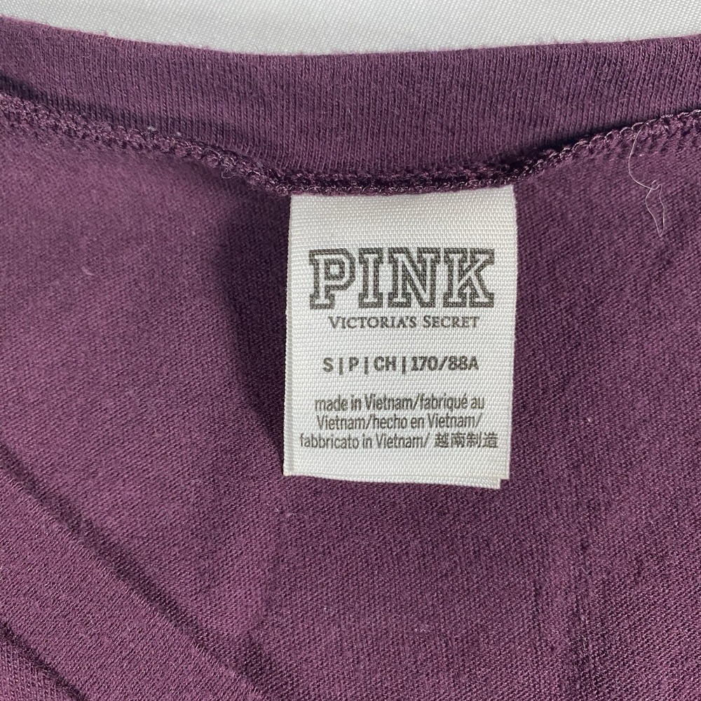 Victoria's Secret PINK Logo Long Sleeve V-Neck Campus Tee - Purple, Small - Picture 3 of 5